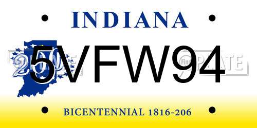 5VFW94 Indiana License Plate