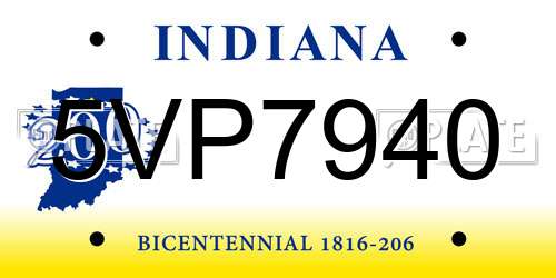 5VP7940 Indiana License Plate