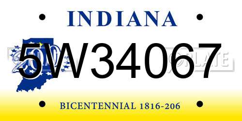 5W34067 Indiana License Plate