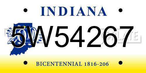 5W54267 Indiana License Plate