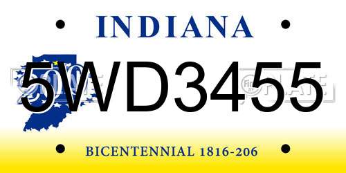 5WD3455 Indiana License Plate