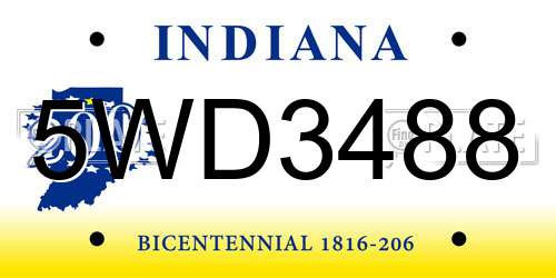 5WD3488 Indiana License Plate