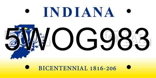 5WOG983 Indiana License Plate