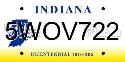 5WOV722 Indiana License Plate