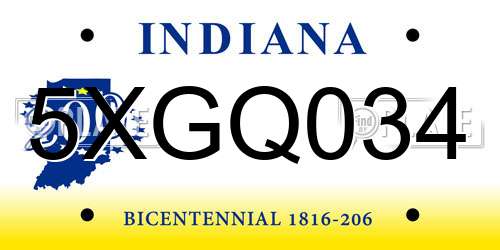 5XGQ034 Indiana License Plate