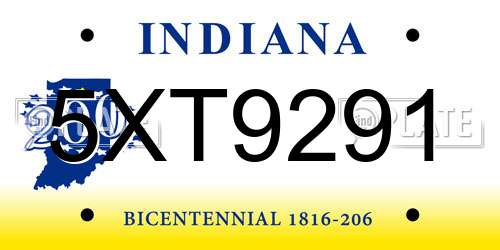 5XT9291 Indiana License Plate