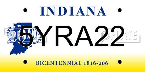 5YRA22 Indiana License Plate