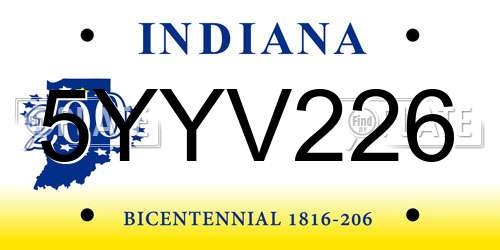 5YYV226 Indiana License Plate