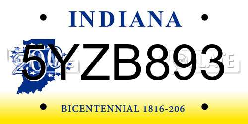 5YZB893 Indiana License Plate