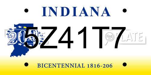 5Z41T7 Indiana License Plate