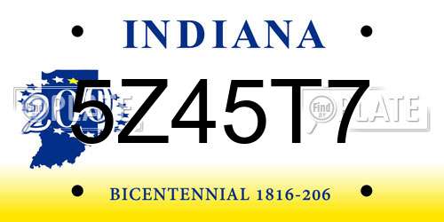 5Z45T7 Indiana License Plate