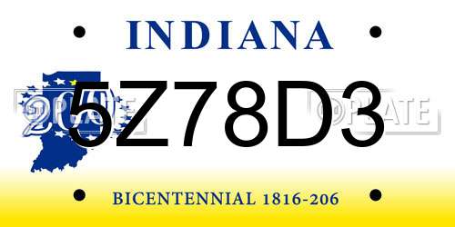 5Z78D3 Indiana License Plate