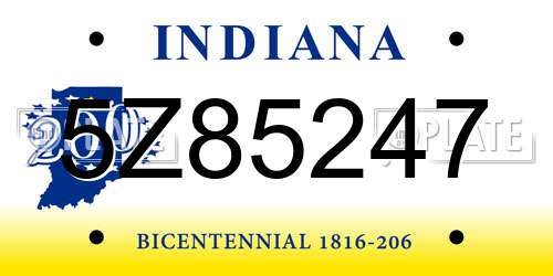 5Z85247 Indiana License Plate