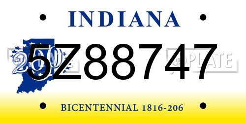 5Z88747 Indiana License Plate