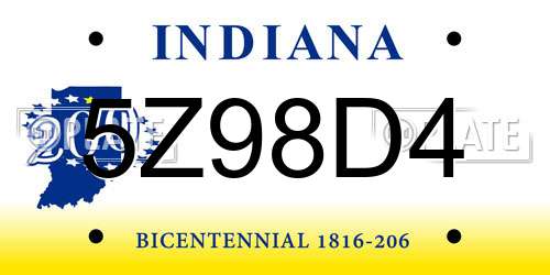 5Z98D4 Indiana License Plate