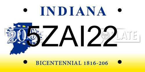 5ZAI22 Indiana License Plate