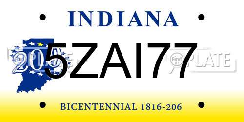 5ZAI77 Indiana License Plate