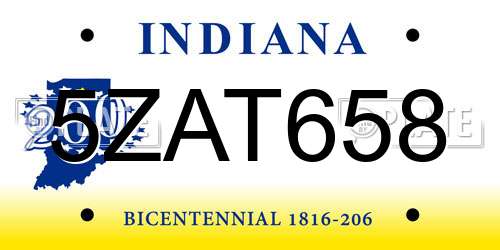 5ZAT658 Indiana License Plate