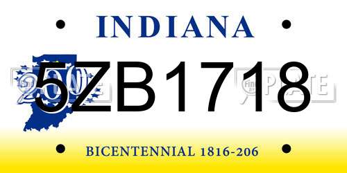 5ZB1718 Indiana License Plate