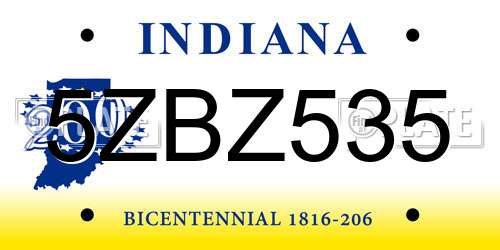 5ZBZ535 Indiana License Plate