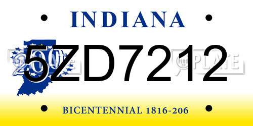 5ZD7212 Indiana License Plate