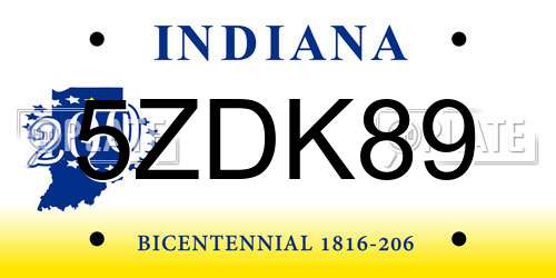 5ZDK89 Indiana License Plate