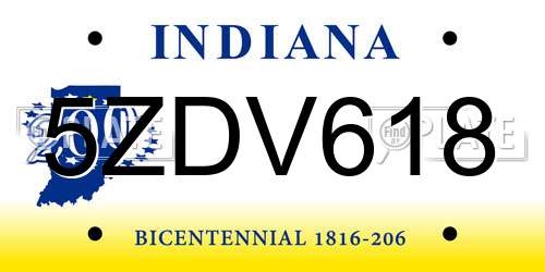 5ZDV618 Indiana License Plate