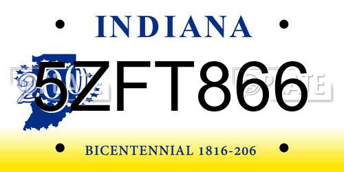 5ZFT866 Indiana License Plate