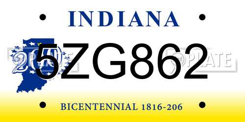 5ZG862 Indiana License Plate