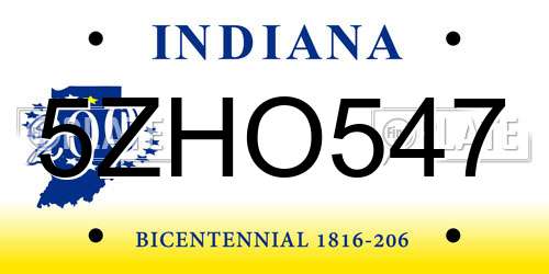 5ZHO547 Indiana License Plate