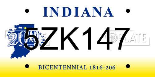 5ZK147 Indiana License Plate