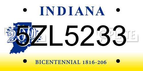 5ZL5233 Indiana License Plate