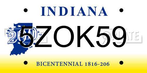 5ZOK59 Indiana License Plate