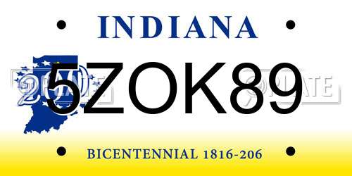 5ZOK89 Indiana License Plate