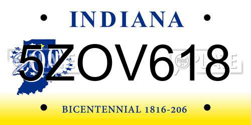 5ZOV618 Indiana License Plate