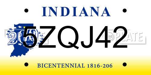 5ZQJ42 Indiana License Plate