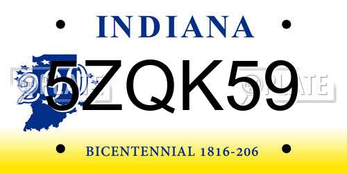 5ZQK59 Indiana License Plate