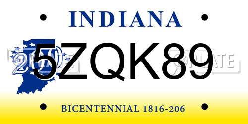 5ZQK89 Indiana License Plate