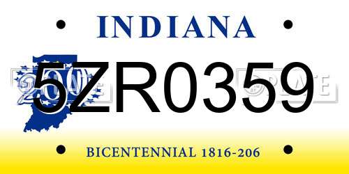 5ZR0359 Indiana License Plate