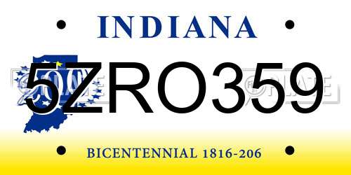 5ZRO359 Indiana License Plate
