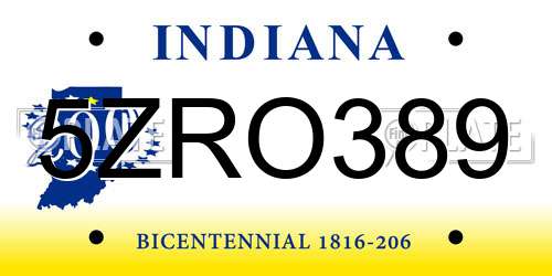 5ZRO389 Indiana License Plate