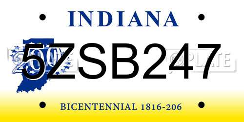 5ZSB247 Indiana License Plate