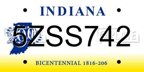 5ZSS742 Indiana License Plate