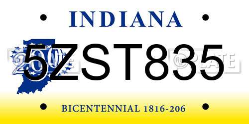 5ZST835 Indiana License Plate