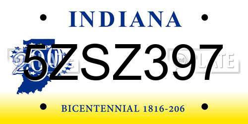 5ZSZ397 Indiana License Plate