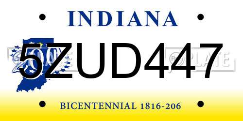 5ZUD447 Indiana License Plate