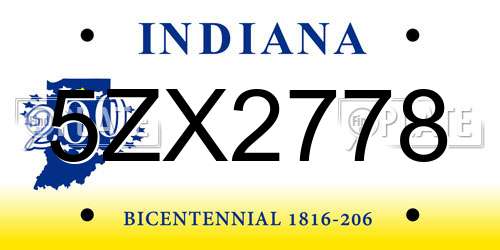 5ZX2778 Indiana License Plate