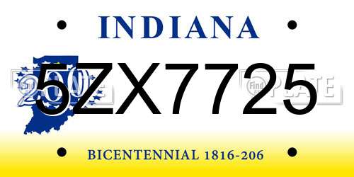 5ZX7725 Indiana License Plate