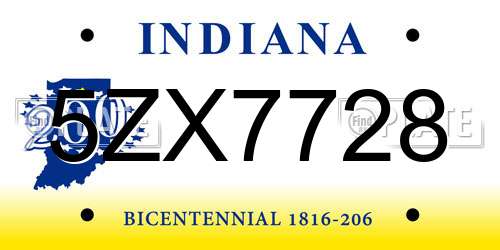 5ZX7728 Indiana License Plate