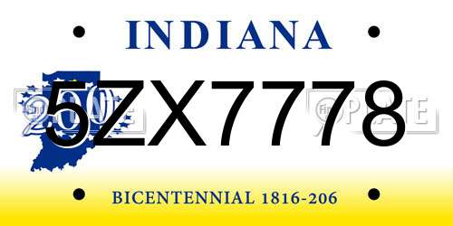5ZX7778 Indiana License Plate